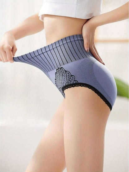 7pcs Color Block Stripes High Waist Briefs, Elegant Comfy Breathable Stretchy Intimates Panties, Women's Lingerie & Underwear