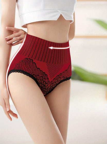 7pcs Color Block Stripes High Waist Briefs, Elegant Comfy Breathable Stretchy Intimates Panties, Women's Lingerie & Underwear