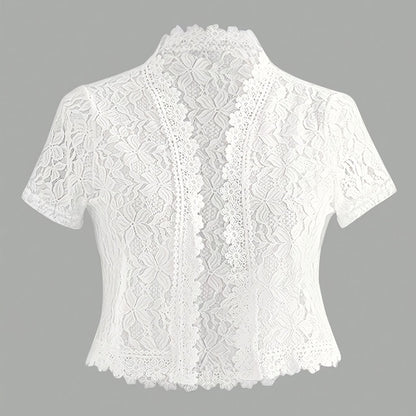 Summer Solid Color Lace Patchwork Casual Open Front Jacket For Holiday Party Clothes
