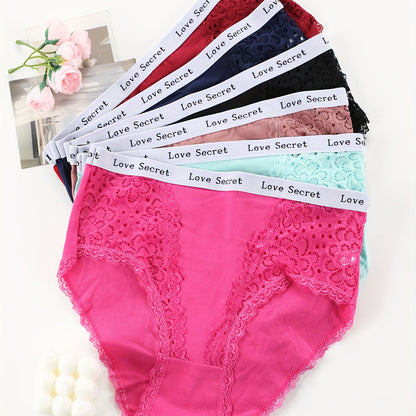 6-Pack Elegant Lace Embroidered Women's Briefs - Soft, Comfortable Mid-Rise Underwear with \