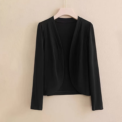 Women's Solid Color Knit Cardigan - Elegant Long Sleeve Open Front Shawl Wrap - Polyester Knitted Breathable Windproof Sun-Proof Outerwear for Mature Style
