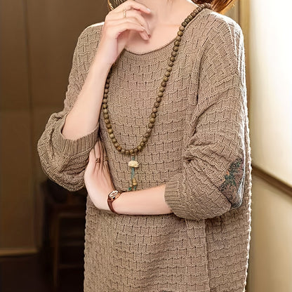 Vintage Patchwork Sweater Women's Fashion Lazy Style Loose Casual Pullover Long Sleeve Top
