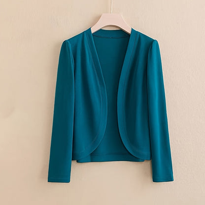 Women's Solid Color Knit Cardigan - Elegant Long Sleeve Open Front Shawl Wrap - Polyester Knitted Breathable Windproof Sun-Proof Outerwear for Mature Style