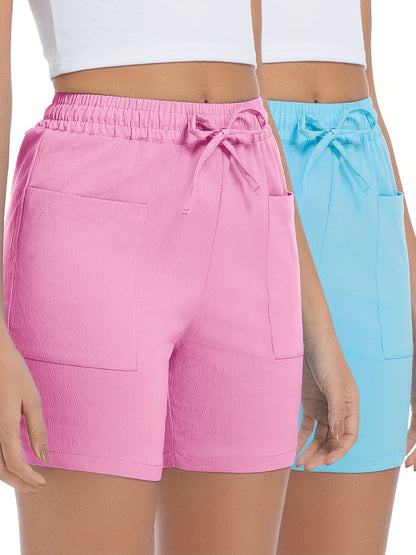 Women'S Casual Outdoor Shorts - Lightweight, Drawstring Waist, Front Zipper Pocket, Breathable Fabric, Perfect for Hiking & Summer Adventures, Hiking Accessories